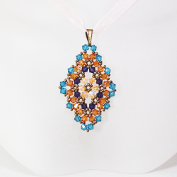 Pendant 40cm - Talia Rhombus M-Salmon Organza - Pendant 40cm - Laiton bronze